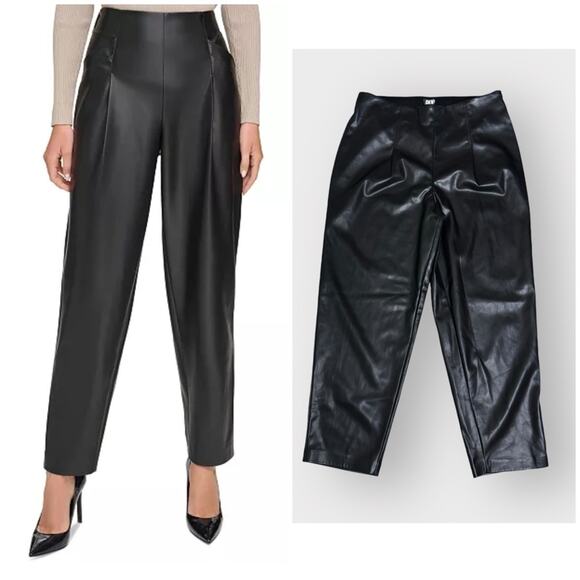NEW DKNY Faux Leather High Rise Taper Leg Pants - Picture 1 of 9